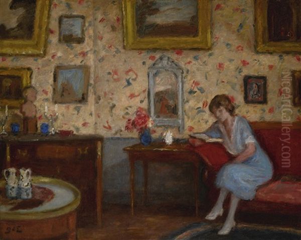 Femme Lisant Dans Un Interieur by Georges d'Espagnat