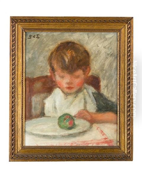 Boy With Apple Oil Painting by Georges d'Espagnat