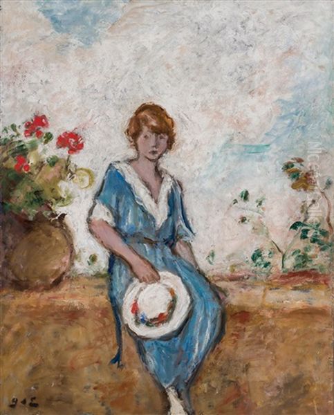 Jeune Fille Assise Dans Un Jardin Oil Painting by Georges d'Espagnat