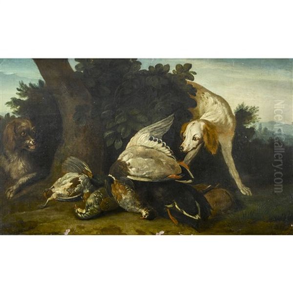 Jagdstillleben Mit Hunden Und Erlegten Vogeln Oil Painting by Alexandre Francois Desportes