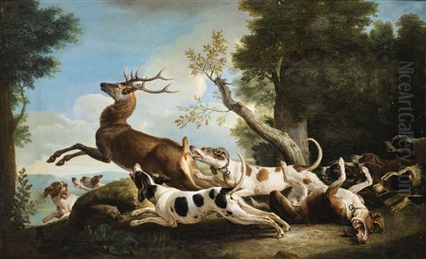 The Stag Hunting Oil Painting by Alexandre Francois Desportes