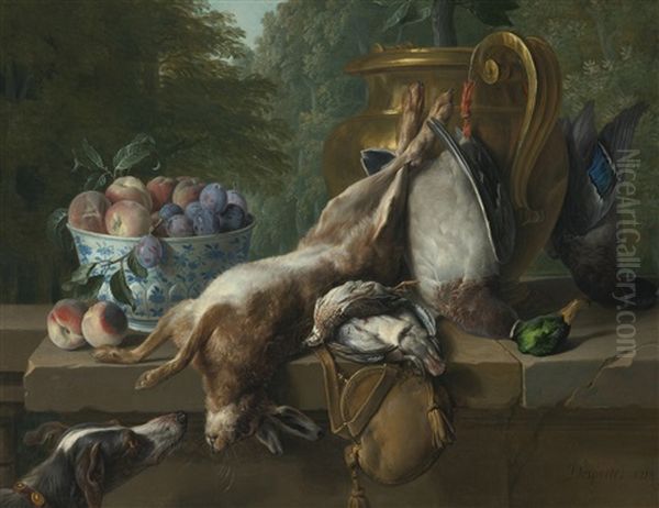 Still Life Of Game With A Bowl Of Plums And Peaches Oil Painting by Alexandre Francois Desportes