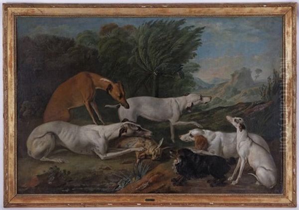 Chiens Capturant Un Lievre Dans Un Paysage Oil Painting by Alexandre Francois Desportes