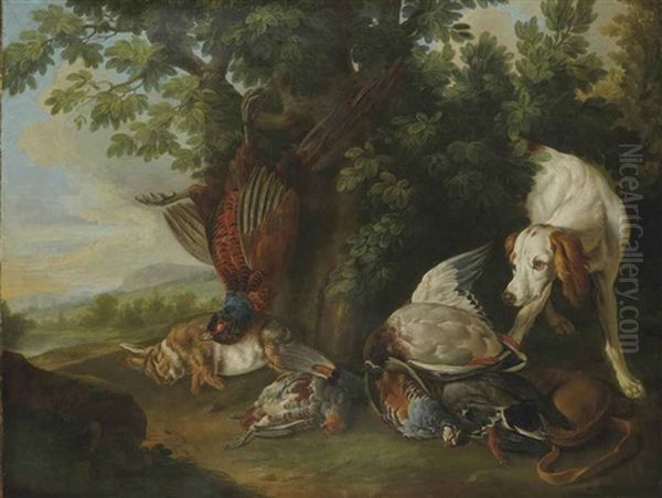 Chien Convoitant Du Gibier Mort Dans Un Paysage Oil Painting by Alexandre Francois Desportes