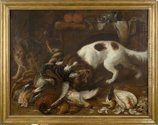 Le Combat Du Chien Et Du Chat Oil Painting by Alexandre Francois Desportes