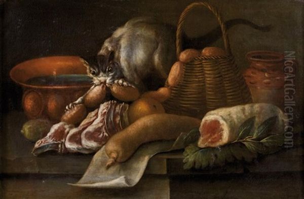 Nature Morte Au Chat Oil Painting by Alexandre Francois Desportes