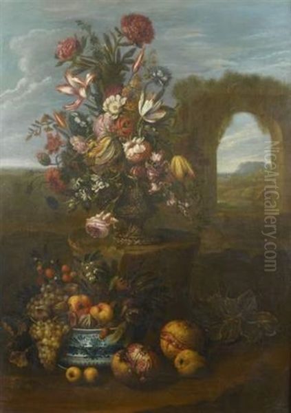 Bouquet De Fleurs Et Vase Chinois Oil Painting by Alexandre Francois Desportes