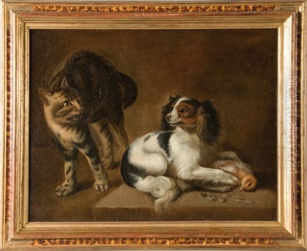 Chat Et Chien Oil Painting by Alexandre Francois Desportes