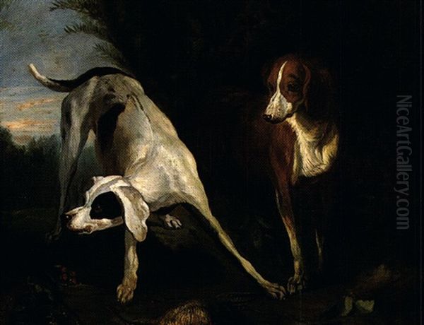 Deux Chiens De Chasse A L'arret Oil Painting by Alexandre Francois Desportes