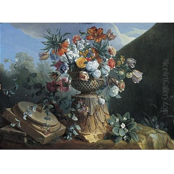 Still Life Of Flowers In An Urn Oil Painting by Alexandre Francois Desportes