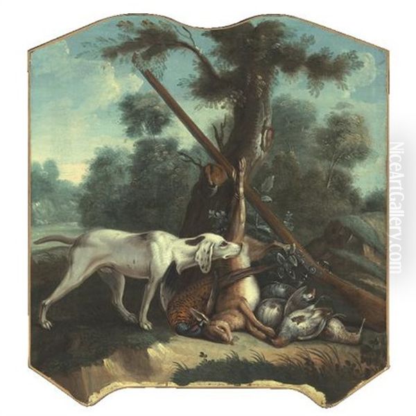 A Hunting Dog And Game In A Landscape Oil Painting by Alexandre Francois Desportes