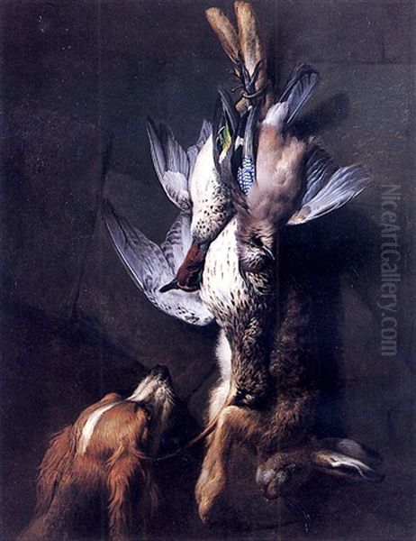 Un Epagneul Gardant Un Trophee De Chasse Oil Painting by Alexandre Francois Desportes