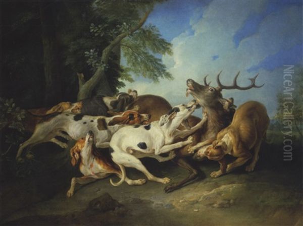 Cerf Aux Abois Oil Painting by Alexandre Francois Desportes