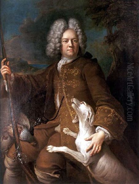 Portrait D'un Chasseur Avec Son Chien (monsieur Paris, Fermier General Du Dauphine?) Oil Painting by Alexandre Francois Desportes