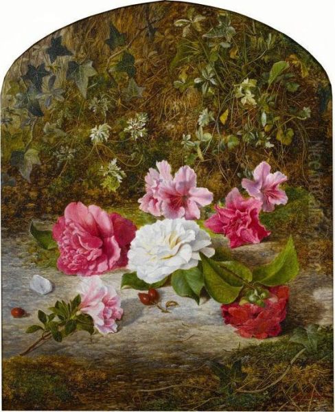 Still Life With Roses And Ivy On A Mossy Bank Oil Painting by Charles Archer