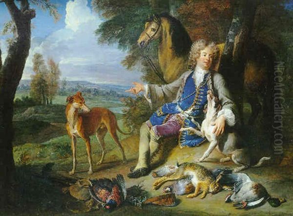 Autoportrait En Chasseur Sur Fond De Paysage Oil Painting by Alexandre Francois Desportes