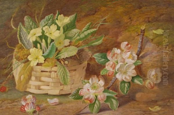 Still Life Spring Flowers In A Basket Oil Painting by Charles Archer