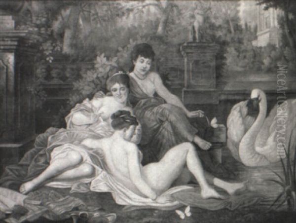 Bathers In The Garden Oil Painting by Alexandre Francois Desportes