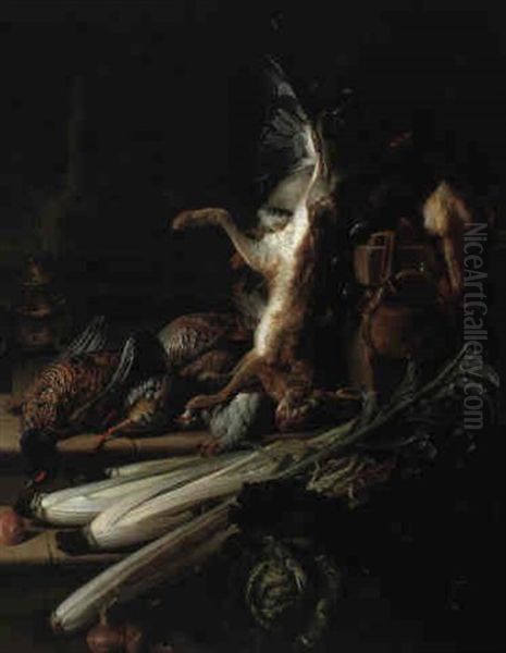 L'automne: Nature Morte Aux Trophees De Chasse Au Pied D'un Escalier Oil Painting by Alexandre Francois Desportes