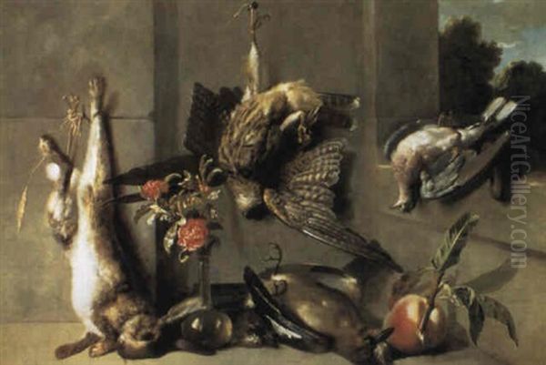 Still Life Of Fowl In A Larder Corner Oil Painting by Alexandre Francois Desportes