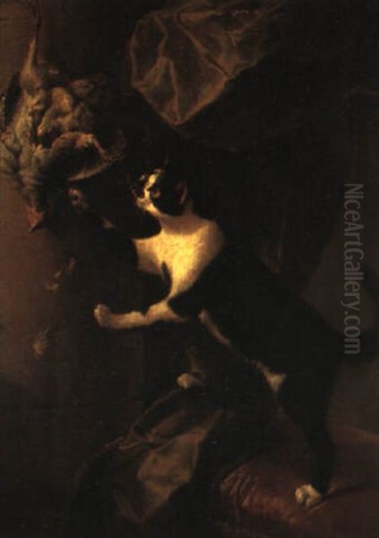 Le Chat Jouant Avec La Perdrix Oil Painting by Alexandre Francois Desportes