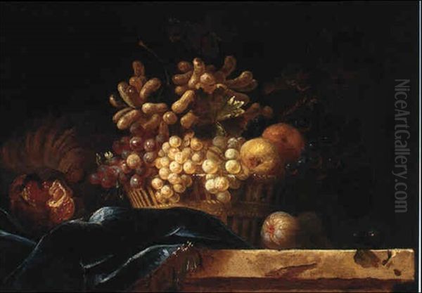 Still Life Of Fruit On A Ledge Oil Painting by Alexandre Francois Desportes