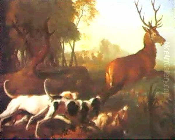 (2) A Stag Hunt - A Boar Hunt Oil Painting by Alexandre Francois Desportes