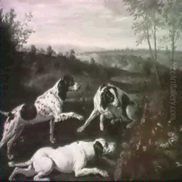 Dogs Stalking Partridges Oil Painting by Alexandre Francois Desportes