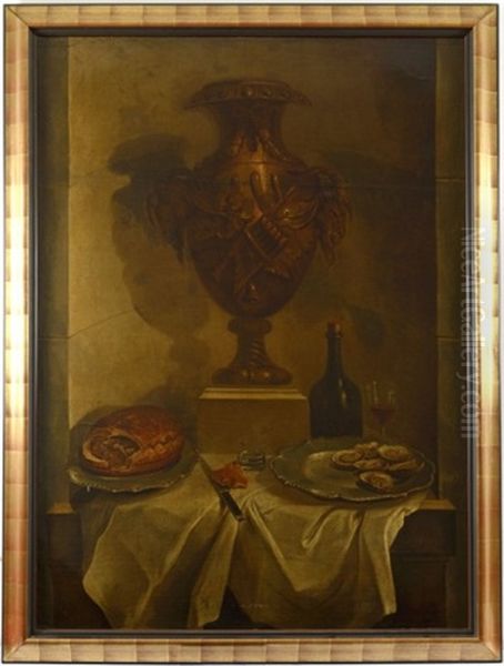 Coupe De Fruits Et Trophee De Chasse Sur Un Entablement Devant Un Vase Medicis (+ 2 Others; 3 Works) Oil Painting by Claude Francois Desportes