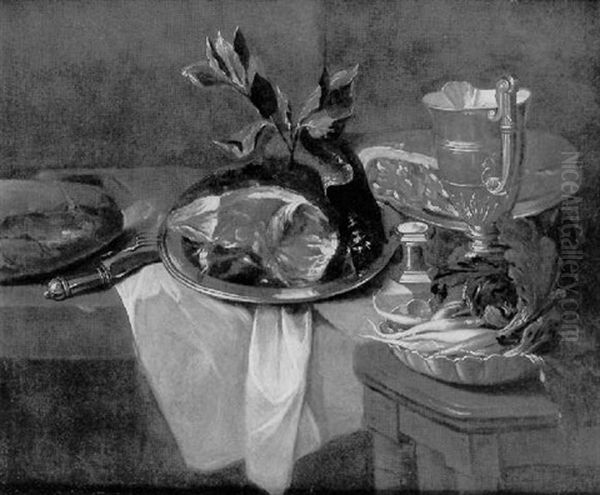 Nature Morte A L'aiguiere, Plat De Jambon Et Radis Sur Un Entablement Oil Painting by Claude Francois Desportes