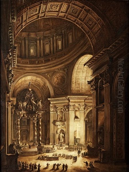 Det Brinnande Fastlagskorset I St. Peterskyrkan (illumination De La Croix De Saint Pierre A Rome) Oil Painting by Louis Jean Desprez