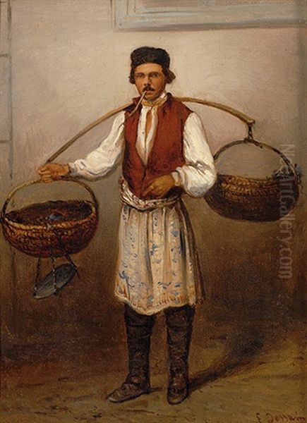 Russischer Strasenhandler In Tracht Mit Korben Und Waage by Emile Francois Dessain