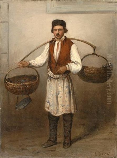 Marketender In Russischer Tracht Mit Korben Und Waage Oil Painting by Emile Francois Dessain