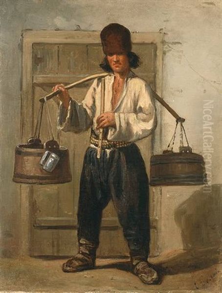 Marketender Mit Quas-fassern Und Flote Oil Painting by Emile Francois Dessain