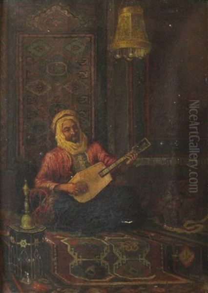 Oriental Gentleman Playing A String Instrument by Louis Paul Dessar