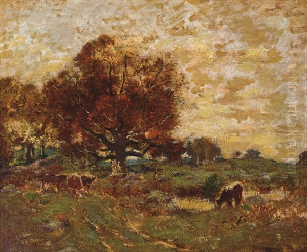 Cattle In An Autumn Landscape by Louis Paul Dessar