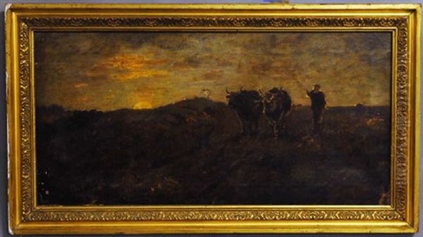 Tonalist Landscape With Bovine And Sheppard by Louis Paul Dessar