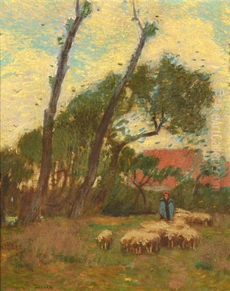 Sheep In The Pasture Oil Painting by Louis Paul Dessar