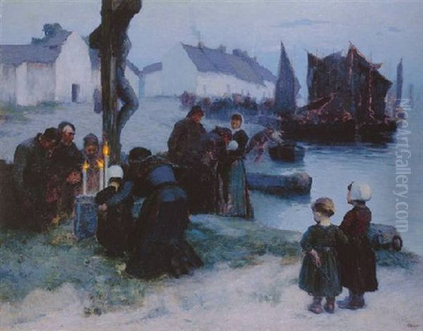 The Departure Of The Fishermen In The Early Morning, 1891 Oil Painting by Louis Paul Dessar