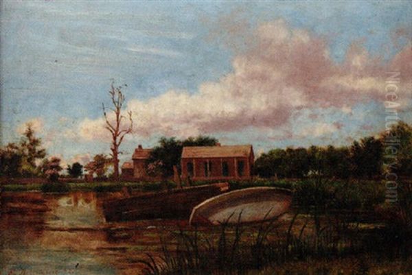 Sunken Skiff Near Creole Cottages, Mandeville Oil Painting by Edward E. Dessomes