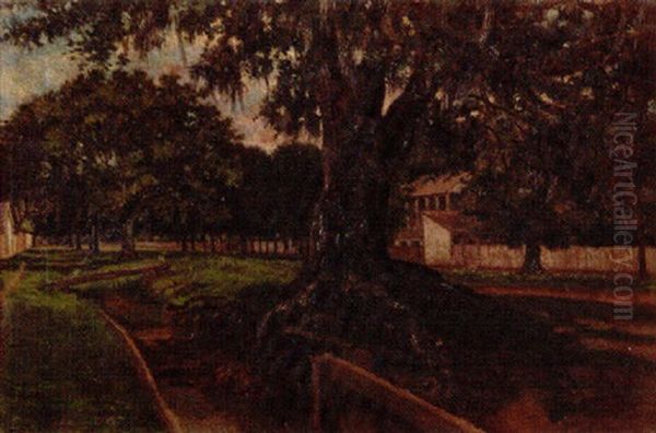 Oak Lined Mandeville Street Oil Painting by Edward E. Dessomes