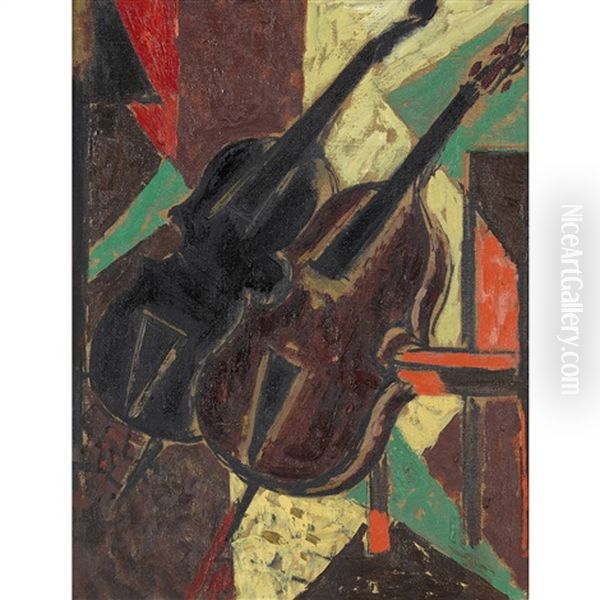 Les Deux Violoncelles Oil Painting by Georges Dessouslavy