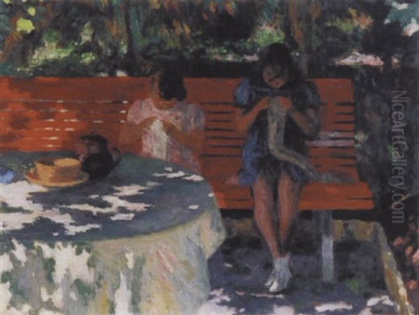 Les Tricoteuses Oil Painting by Georges Dessouslavy