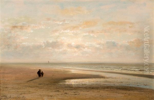 Wandelaars Op Een Verlaten Strand Oil Painting by Johannes Joseph Destree