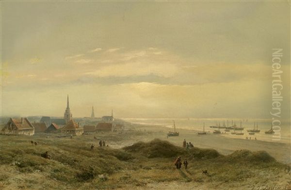 Strand Bei Scheveningen Oil Painting by Johannes Joseph Destree