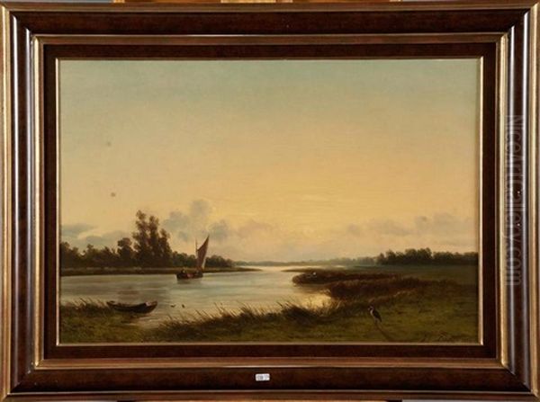 Coucher Du Soleil Sur La Riviere Animee Oil Painting by Johannes Joseph Destree