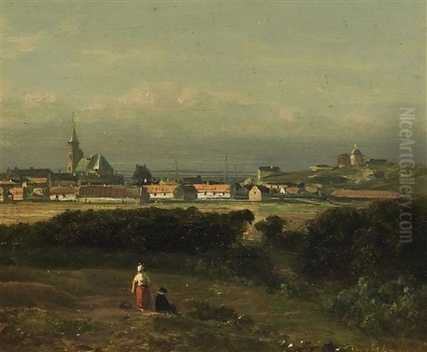 Hollandisches Kustenstadtchen (scheveningen?) Oil Painting by Johannes Joseph Destree