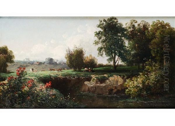 Landschaft Mit Einem Wassergraben Oil Painting by Johannes Joseph Destree