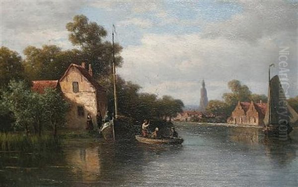 Crossing The River Oil Painting by Johannes Joseph Destree