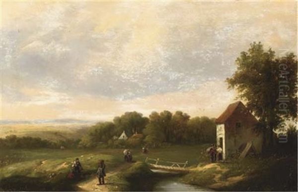 A Summery Day In The Countryside Oil Painting by Johannes Joseph Destree